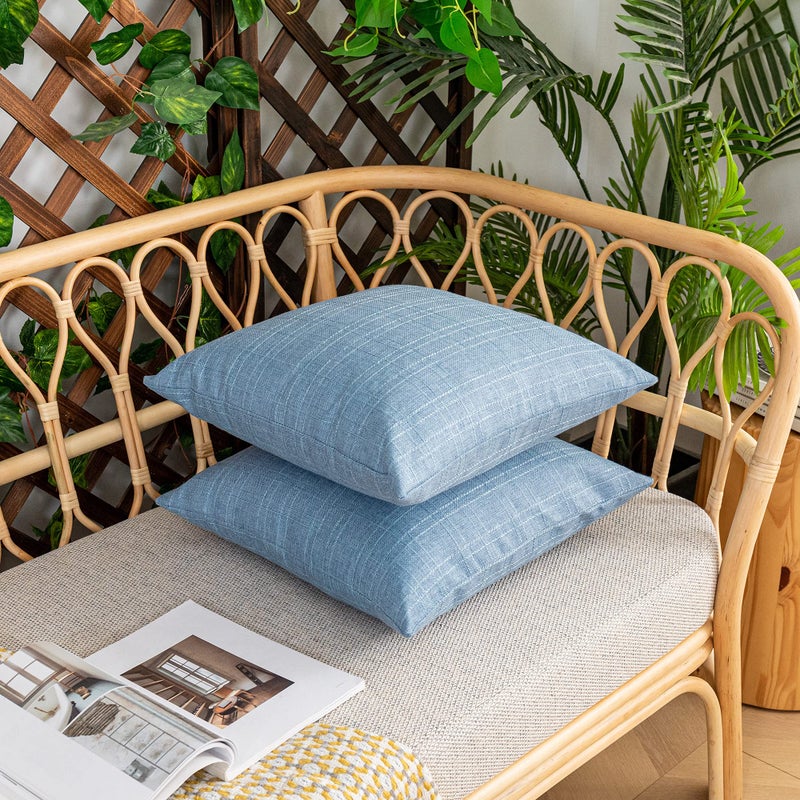 K KEVIN TEXTILE Kevin Textile Pack of 2 Outdoor Waterproof Throw Pillow Covers Decorative Farmhouse Checkered Square Solid Cushion Cases for Patio Garden Porch Sofa Light Blue 18x18 inch - Image 4